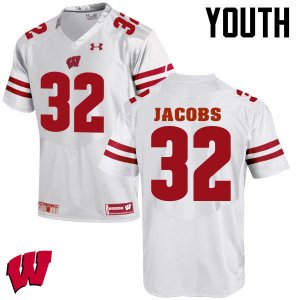 Youth Wisconsin Badgers NCAA #32 Leon Jacobs White Authentic Under Armour Stitched College Football Jersey XW31G68ME